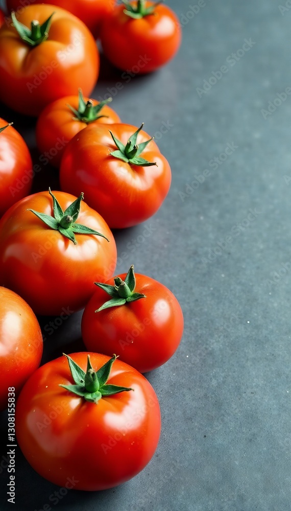 Close up of marmonde tomatoes arranged neatly on grey surface, natural, round Close up of marmonde tomatoes arranged neatly on grey surface, natural, round