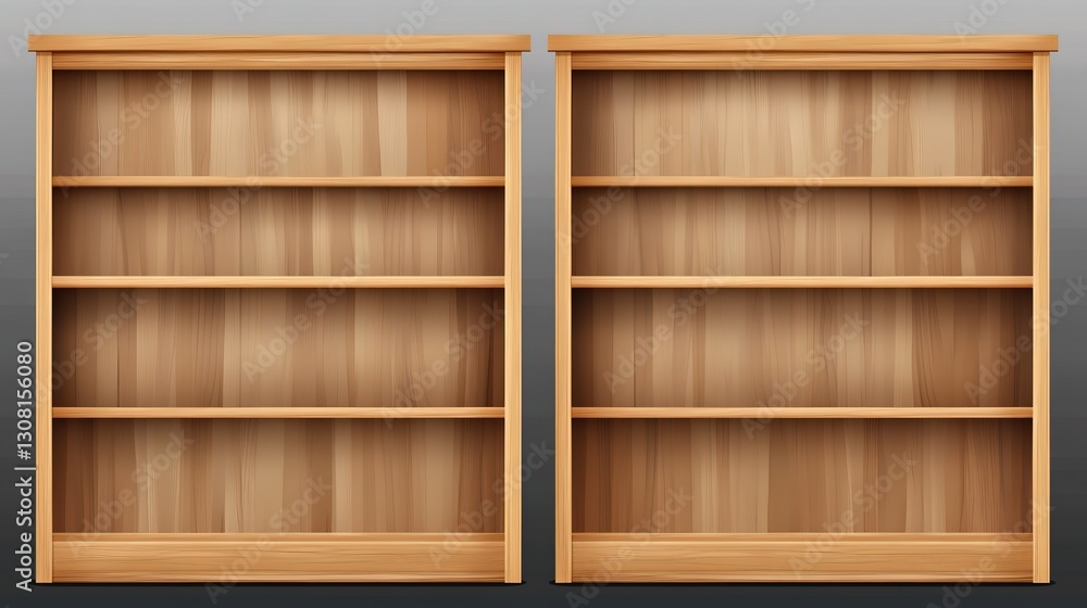Set of three wooden bookcases isolated on a transparent background. Set of three wooden bookcases isolated on a transparent background.
