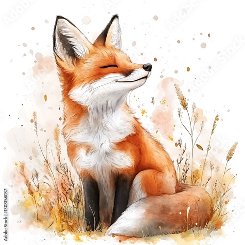 Happy Fox in Autumn Meadow