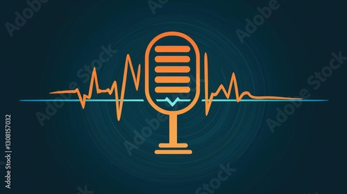 A modern medical podcast logo featuring a microphone and a heartbeat line.