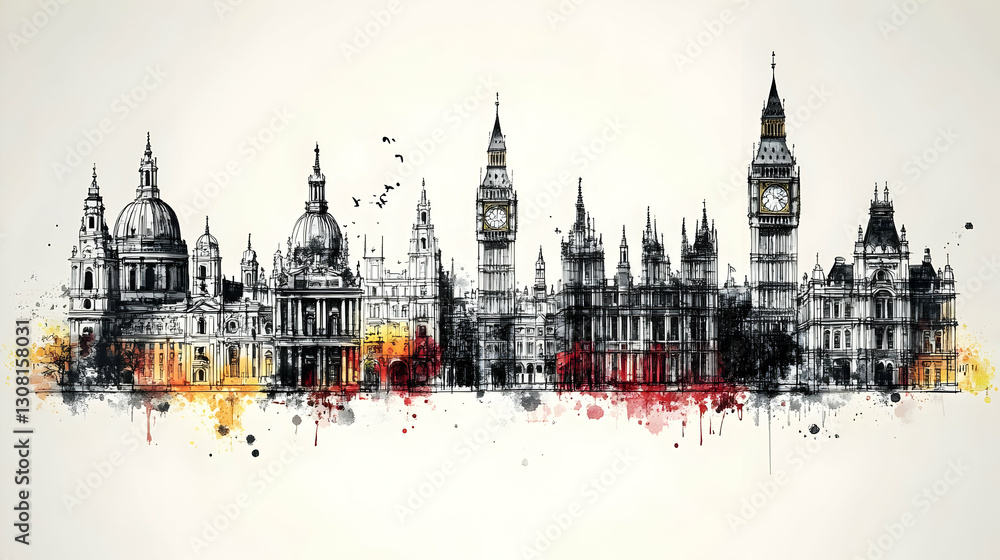 Fototapeta premium London skyline sketch, travel poster