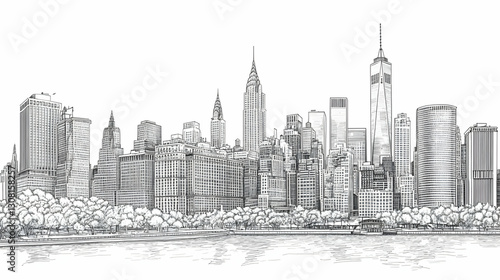 NYC skyline sketch, city view, urban landscape, tourism © SemangArt
