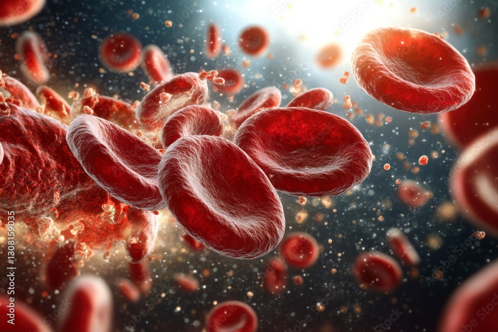 Fototapeta premium Detailed Close-Up of Human Blood Cells in Motion Against a Bright Abstract Background