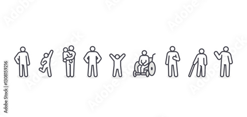 Simple illustrations of people lined up