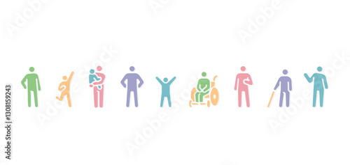 Simple illustrations of people lined up