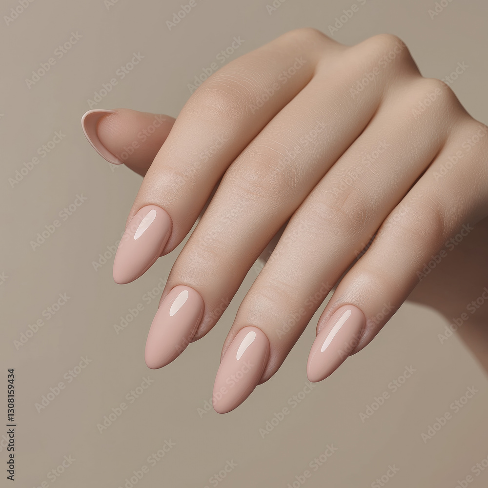 Elegant hand with five fingers and perfectly manicured nails in soft pink Elegant hand with five fingers and perfectly manicured nails in soft pink
