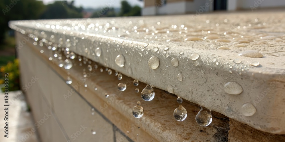 Individual droplets of foundation cling to the edge of a surface, foundation, droplet, single product Individual droplets of foundation cling to the edge of a surface, foundation, droplet, single product