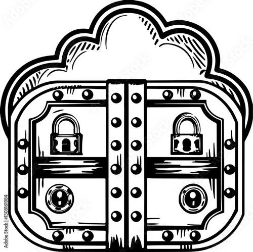 SVG vector features cybersecurity hacking and protocols. Intricately Designed Vintage Treasure Chest with Locks