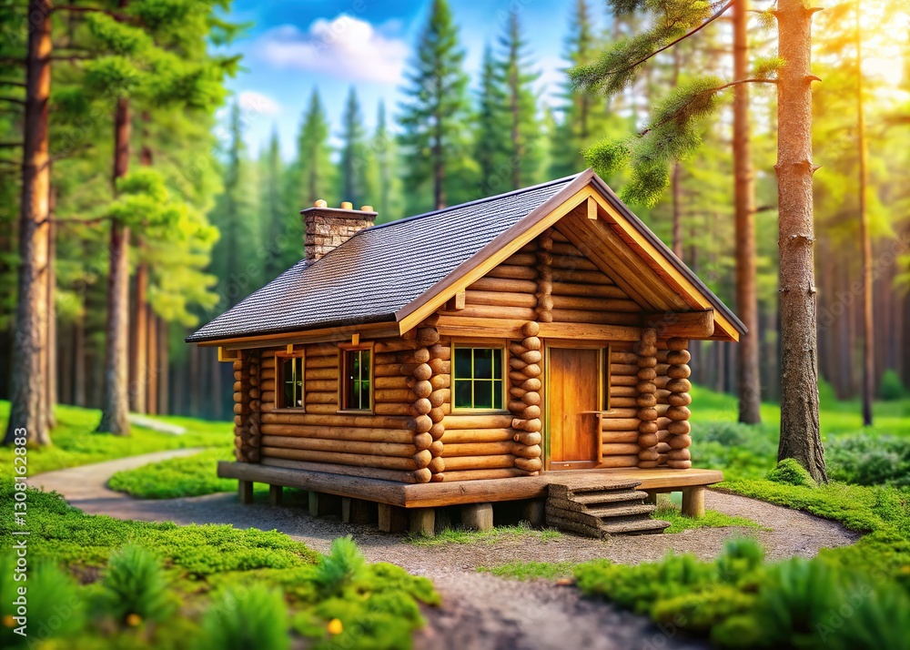 Log cabin mockup, shallow depth of field, showcasing detail. Log cabin mockup, shallow depth of field, showcasing detail.