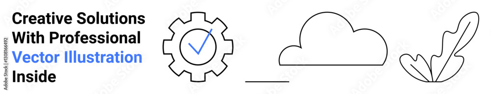 Gear with checkmark, cloud outline, and leaf illustration conveying technology, innovation, nature, and eco-friendliness. Ideal for tech services, cloud computing, creative solutions sustainability Gear with checkmark, cloud outline, and leaf illustration conveying technology, innovation, nature, and eco-friendliness. Ideal for tech services, cloud computing, creative solutions sustainability