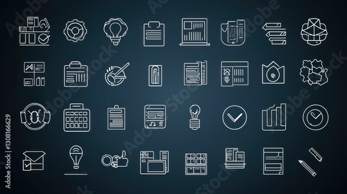 A professional set of business icons with editable stroke lines, perfect for customization and scaling.