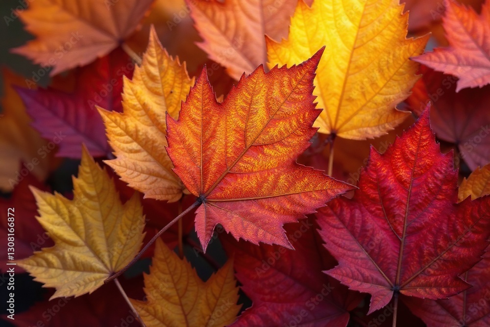 Close-up view of dried autumn leaves, rich color variations , rustic, red, golden Close-up view of dried autumn leaves, rich color variations , rustic, red, golden