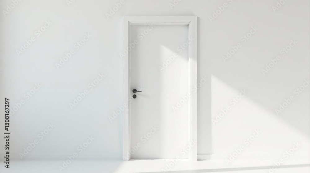 A Minimalist Interior Featuring a Simple White Door with Subtle Sunlight Accentuating the Clean Lines and Modern Aesthetic A Minimalist Interior Featuring a Simple White Door with Subtle Sunlight Accentuating the Clean Lines and Modern Aesthetic