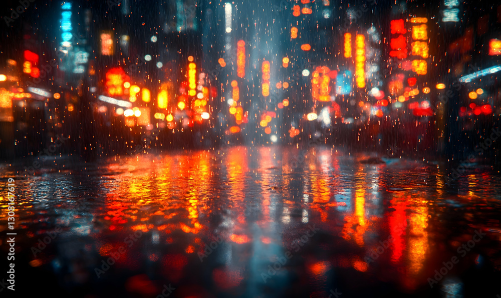 Fototapeta premium Rainy Night City Street Reflections