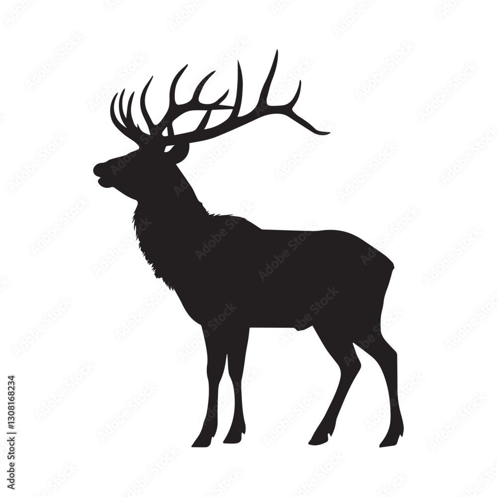 Obraz premium Majestic Deer Silhouette with Large Antlers – Wildlife Vector Illustration