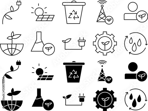 Recycling Icon Set Thin Simple Vector