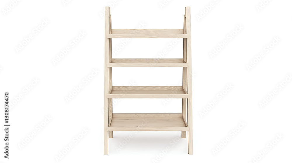 A tall wooden bookshelf with four shelves A tall wooden bookshelf with four shelves