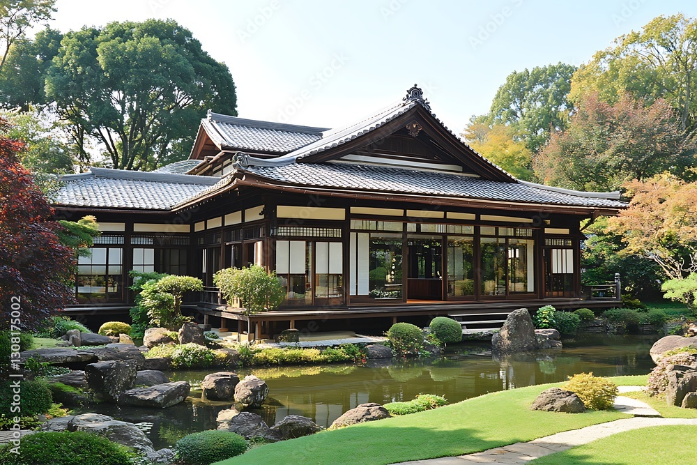 Japanese house, garden, autumn, tranquility, zen Japanese house, garden, autumn, tranquility, zen