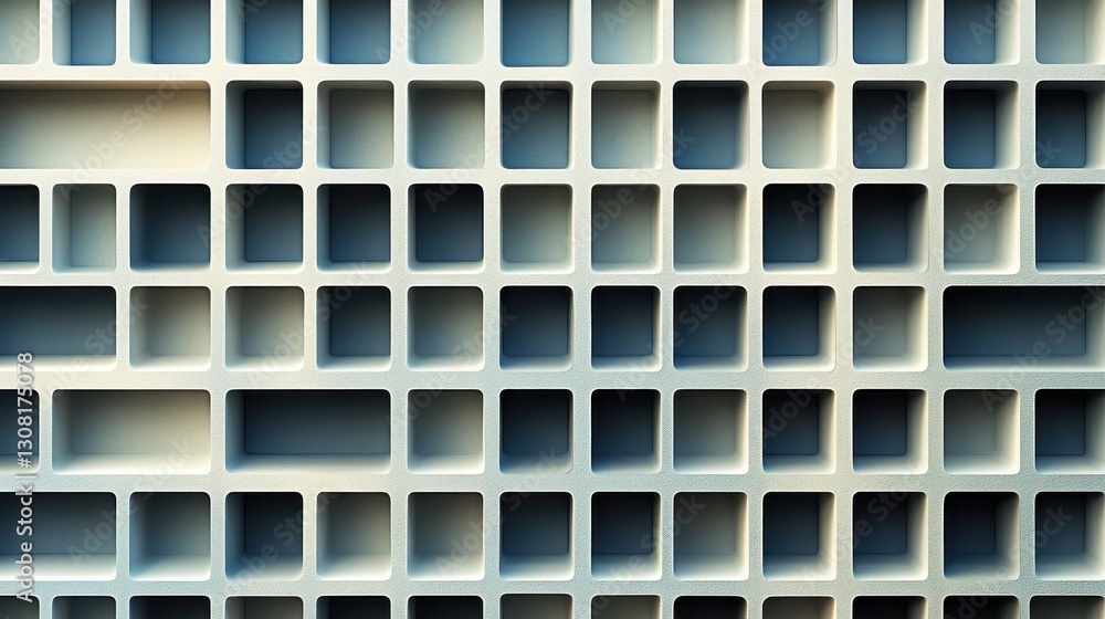 Abstract Architectural Facade Featuring Geometric Grid Pattern of Rectangular Openings Showcasing Modern Design in Urban Environment Abstract Architectural Facade Featuring Geometric Grid Pattern of Rectangular Openings Showcasing Modern Design in Urban Environment