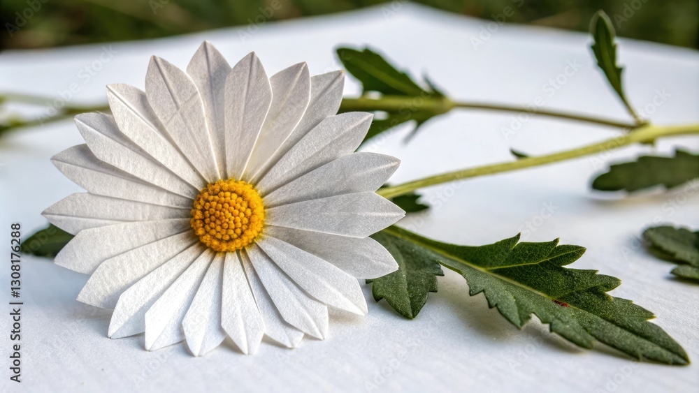 Obraz premium Origami daisy flower on white background paper with added texture and depth, textured, layered, origami, floral pattern, artistic design