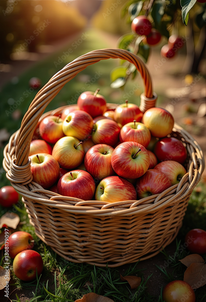 Fresh Harvested Apples in Wicker Basket for Seasonal Recipes and Healthy Autumn Diet Fresh Harvested Apples in Wicker Basket for Seasonal Recipes and Healthy Autumn Diet