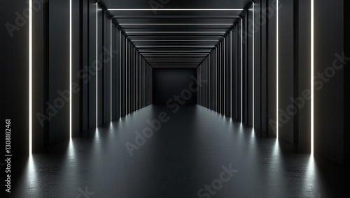 Wallpaper Mural Modern Minimalist Corridor Interior with Vertical Light Strips Creating a Futuristic Atmosphere in Dark Space for Abstract Design and Background Use Torontodigital.ca