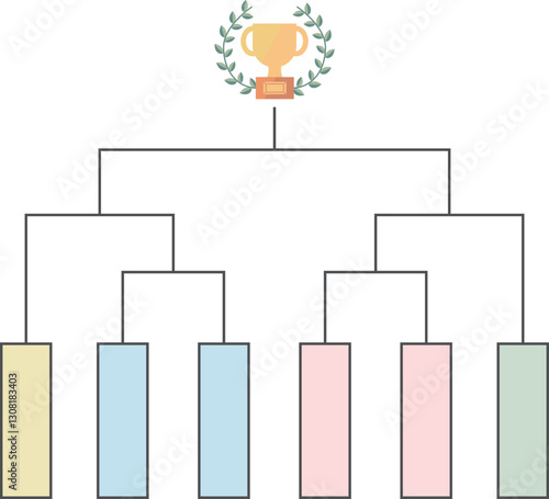 優勝トロフィーのイラストの付いたシンプルな6人のトーナメント表の素材