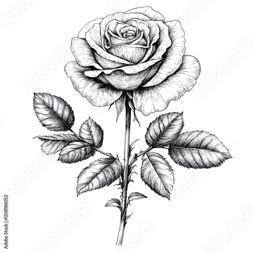 Rose Sketch Black and White Flower Illustration