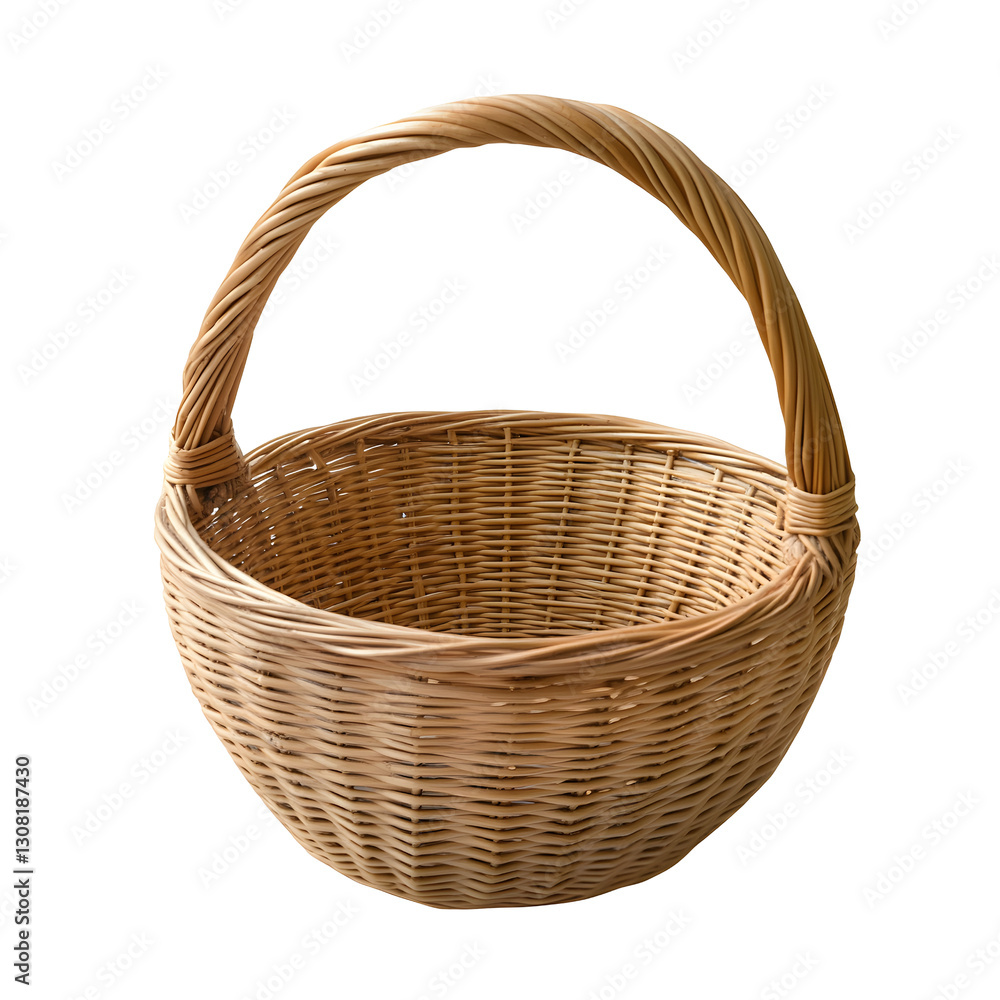 Obraz premium Handcrafted Wicker Basket with Sturdy Handle for Versatile Use.