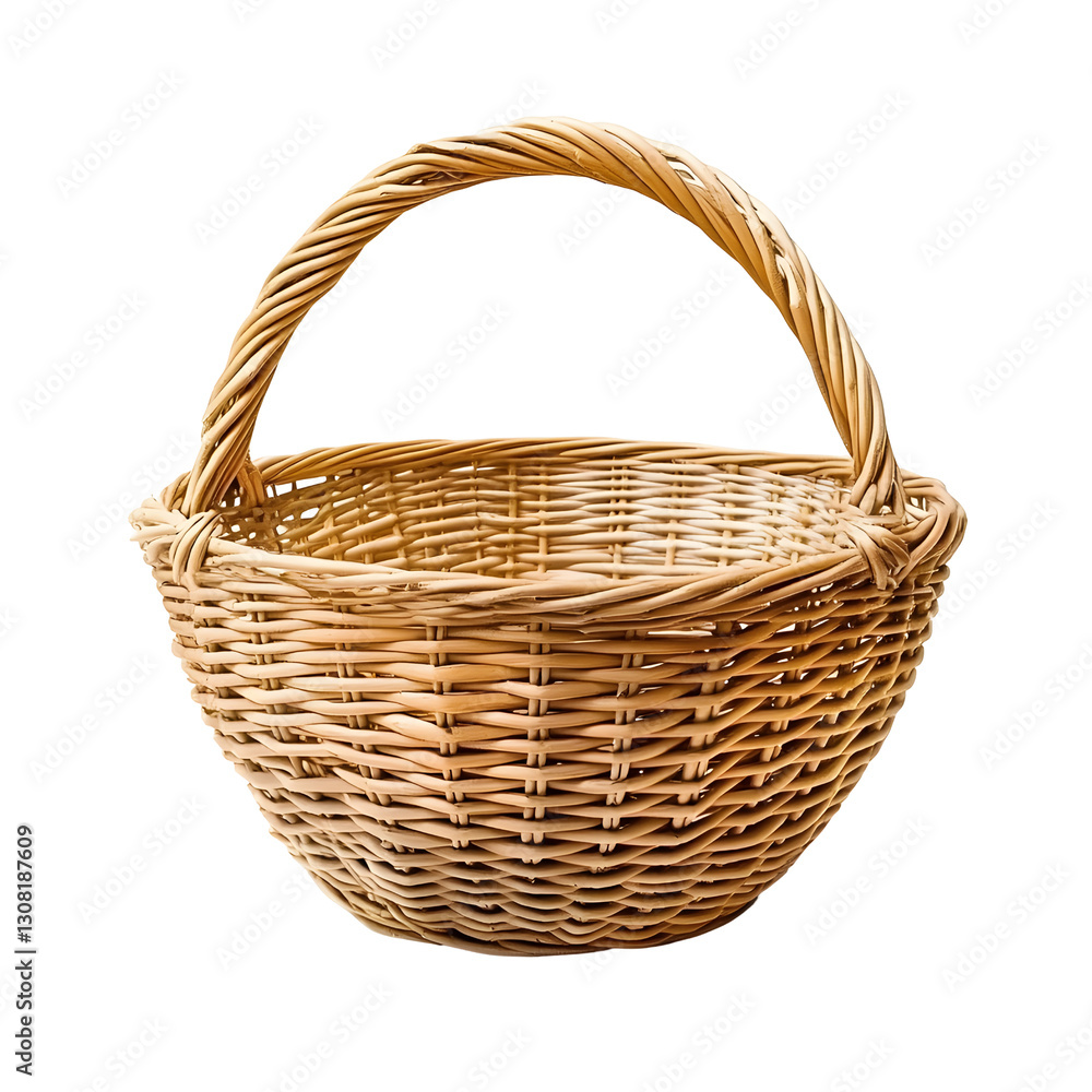 Obraz premium Handcrafted Wicker Basket with Sturdy Handle for Versatile Use.