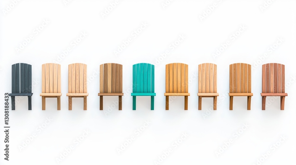 Colorful Wooden Chairs Row Isolated Park Bench Variety Outdoor Seating Summer Furni Colorful Wooden Chairs Row Isolated Park Bench Variety Outdoor Seating Summer Furni