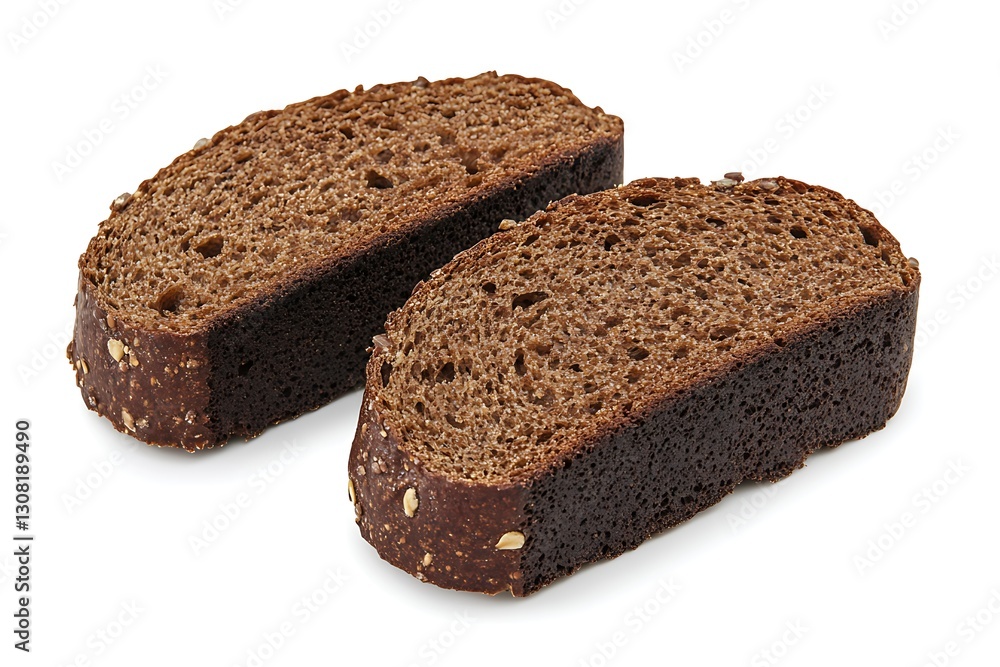 Slices of dark rye on white background Slices of dark rye on white background