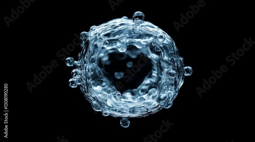 Isolated water molecule floating in transparent medium scientific study nature macro environment analytical perspective molecular interaction
