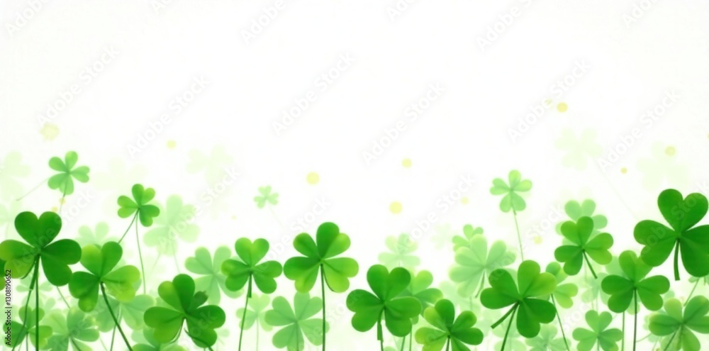 Animated shamrocks dance across bottom, white backdrop, jig, playful Animated shamrocks dance across bottom, white backdrop, jig, playful