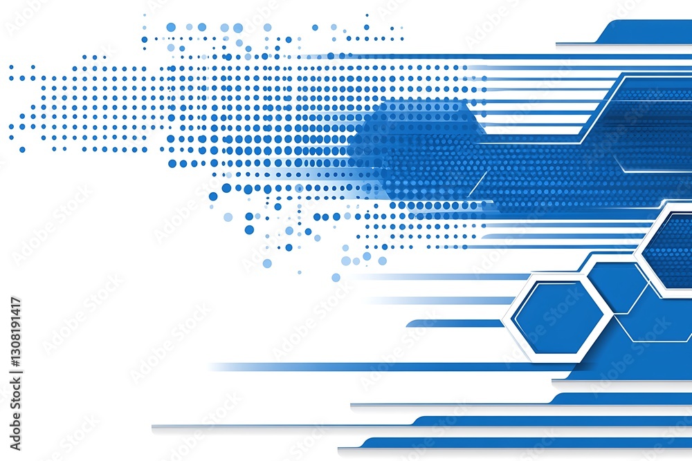 Obraz premium Geometric gradient background with blue halftone and hexagon shapes