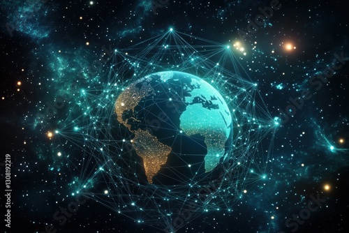 A captivating depiction of Earth encircled by glowing connections, symbolizing global communication, innovation, and the interconnectedness of our world.