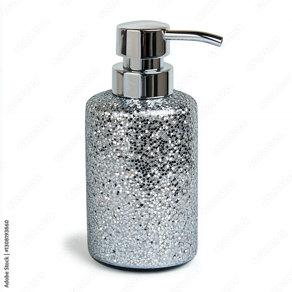 Obraz premium Silver Glitter Soap Dispenser with Chrome Pump, Generative AI.