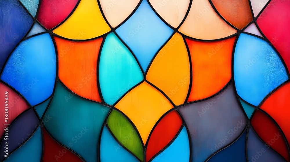 Fototapeta premium Elegant stained glass window pattern with intricate geometric shapes, artistic abstract texture