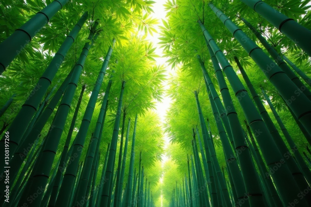 Fototapeta premium Dense bamboo canopy, soft light, smooth texture , design element, green background