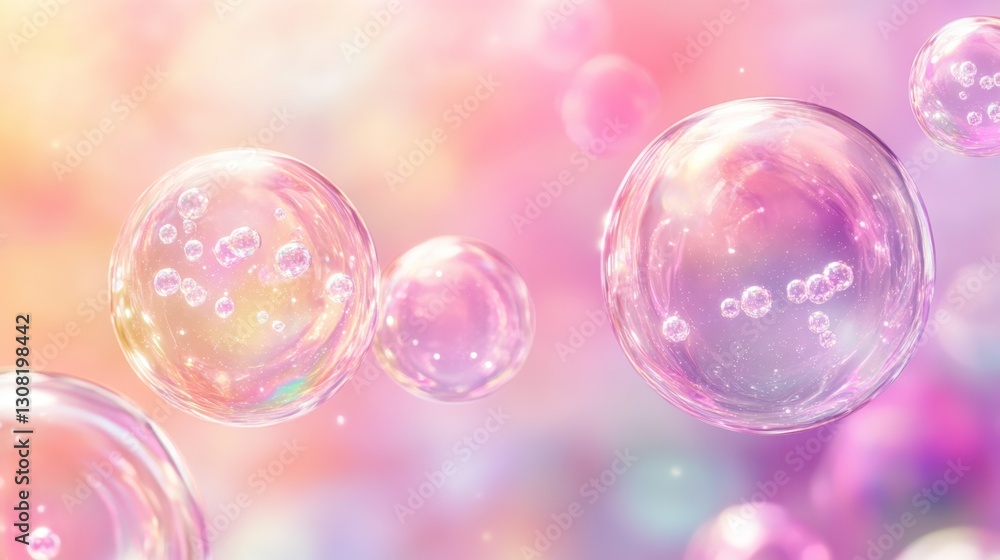 Creating transparent collagen bubbles filled with glowing particles in a scientific setting to explore innovative textures and aesthetics Creating transparent collagen bubbles filled with glowing particles in a scientific setting to explore innovative textures and aesthetics
