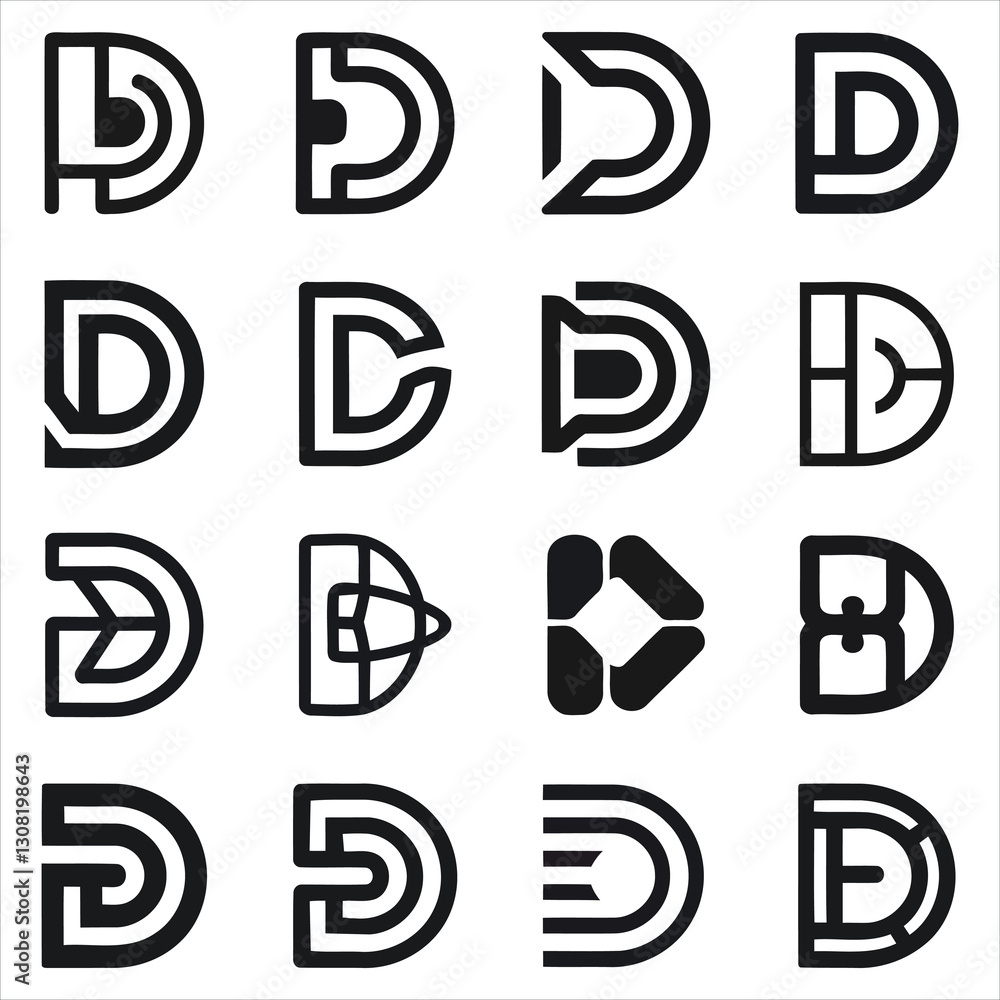 black and white icons set, latter d logo set black and white icons set, latter d logo set