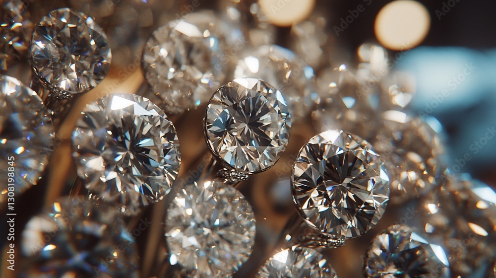 Sparkling Diamonds Displayed Close-Up in Jewelry Store Sparkling Diamonds Displayed Close-Up in Jewelry Store