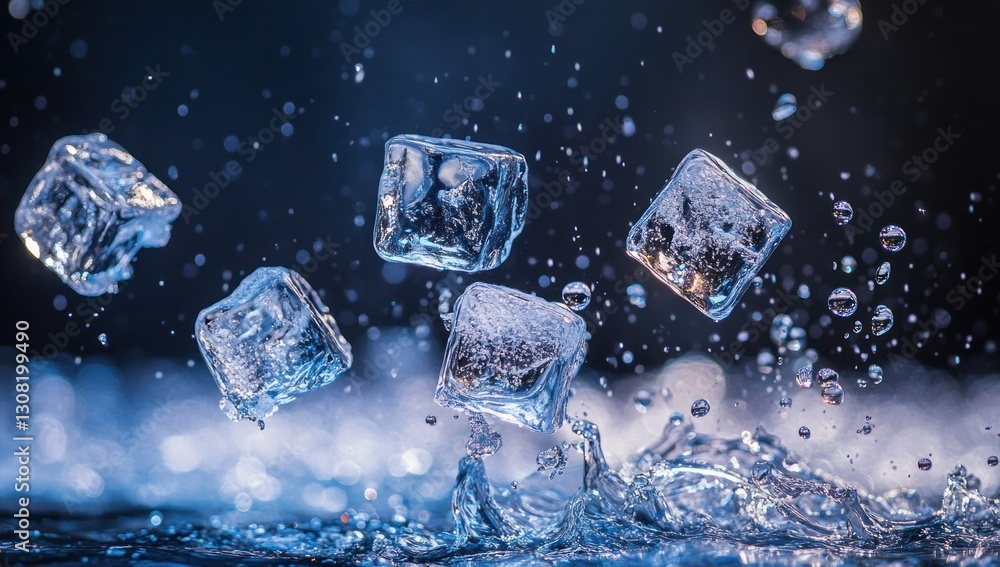 Ice cubes in mid-air splash. Ice cubes in mid-air splash.