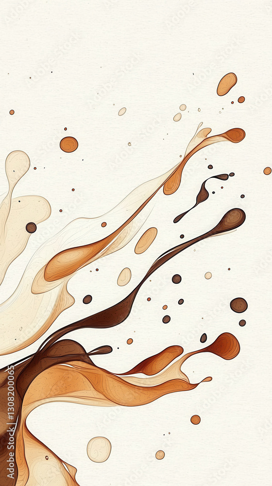 Fototapeta premium Expressive ink brush strokes in warm mocha tones create dynamic art