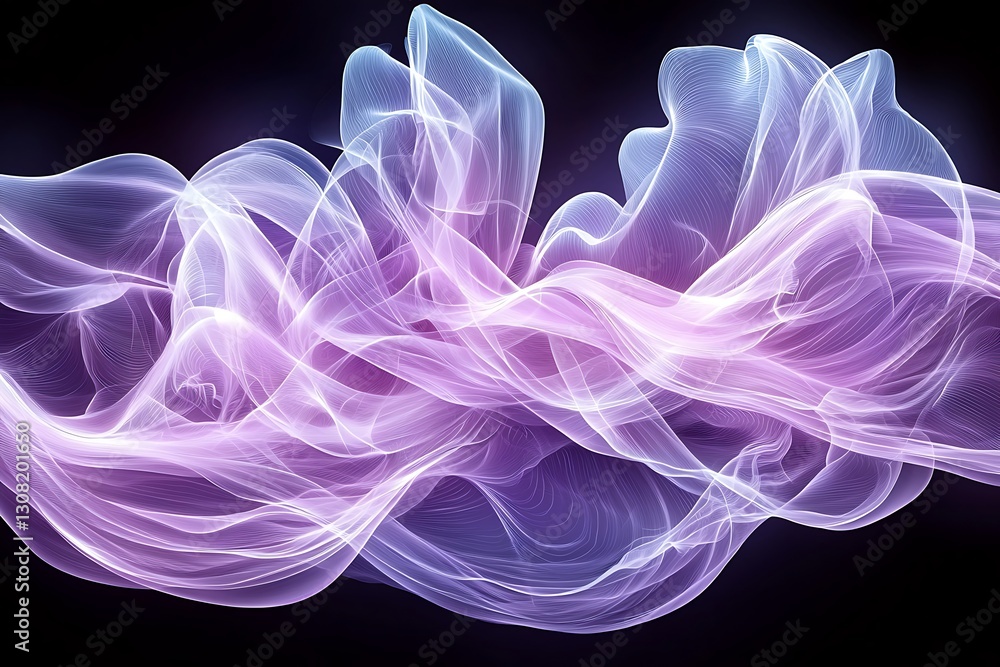 Fototapeta premium Glowing purple, blue smoke swirls, dark background