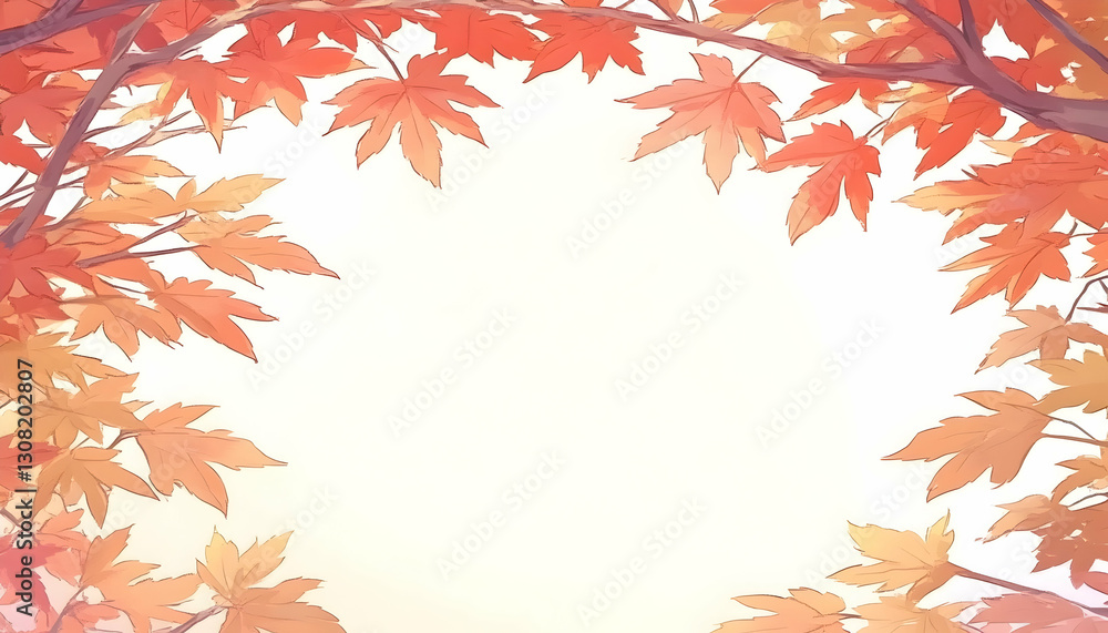 Autumnal frame of vibrant maple leaves against a bright white background, perfect for invitations, cards, or website design. Autumnal frame of vibrant maple leaves against a bright white background, perfect for invitations, cards, or website design.