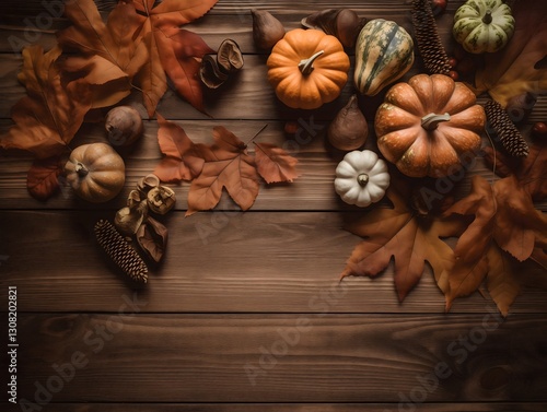 Festive Thanksgiving Flat Lay Background with Seasonal Elements