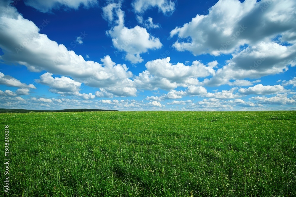 Vibrant green grass spreads across the landscape beneath a bright blue sky dotted with fluffy white clouds, evoking tranquility and the beauty of outdoor living. Vibrant green grass spreads across the landscape beneath a bright blue sky dotted with fluffy white clouds, evoking tranquility and the beauty of outdoor living.