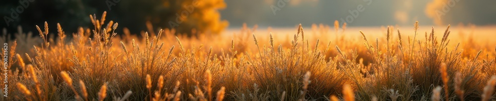 Obraz premium Dense, golden marsh grass matted by autumn frost , reed, muted, plants