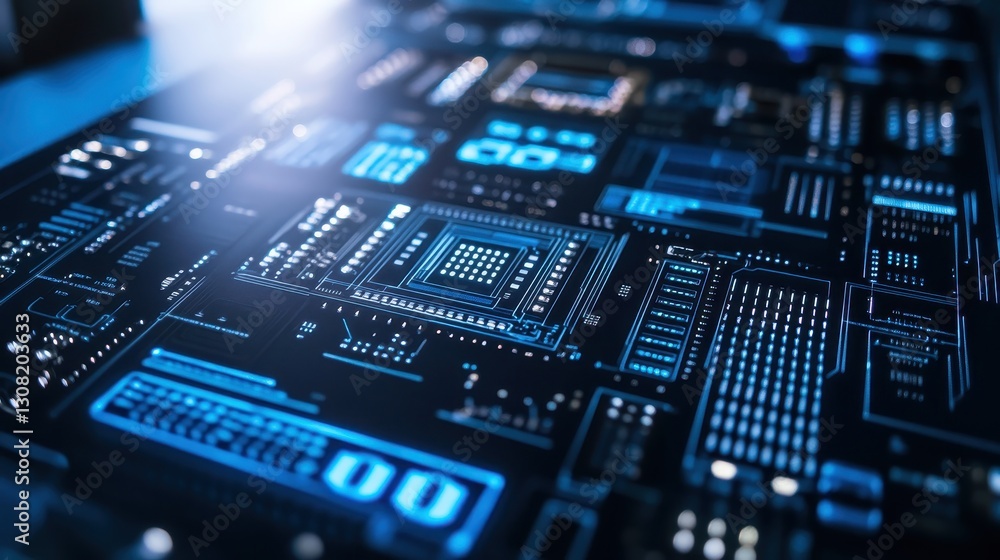 Futuristic Circuit Board Technology with Digital Blue Patterns Futuristic Circuit Board Technology with Digital Blue Patterns